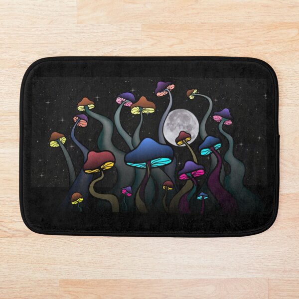 Item preview, Colorful Dark Glowy Mushrooms - Version with Full Moon - Trippy Art designed and sold by Lucidesigns.