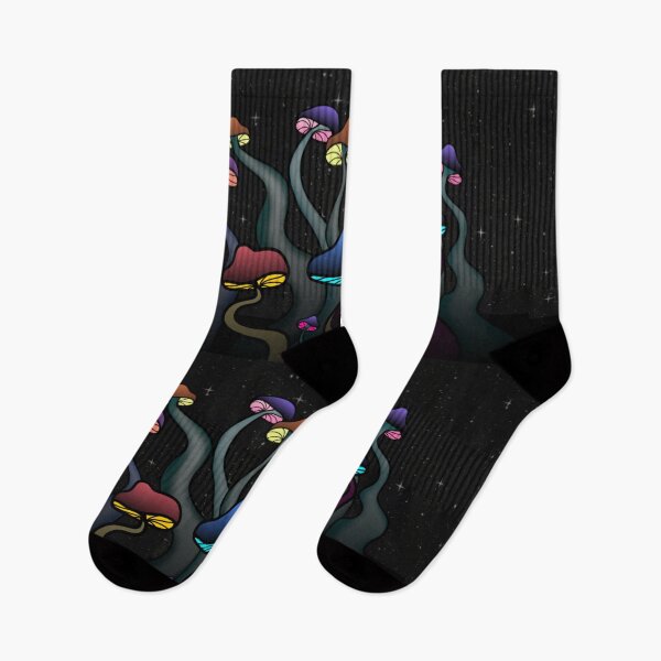 Artikelvorschau, Colorful Dark Glowy Mushrooms - Version mit Vollmond - Trippy Art entworfen und verkauft von Lucidesigns.