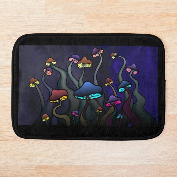 Artikelvorschau, Colorful Dark Glowy Mushrooms - Version mit Moody Purple Clouds - Trippy Art entworfen und verkauft von Lucidesigns.