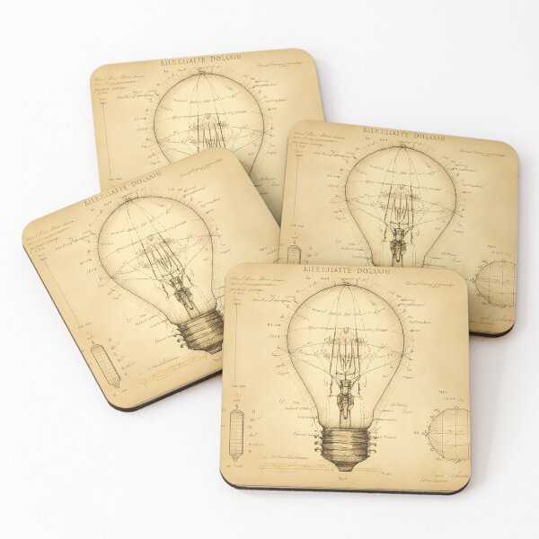 Item preview, Light bulb detailed technical drawing with measurements and calculations in Leonardo da Vinci style designed and sold by ArtifactVault.