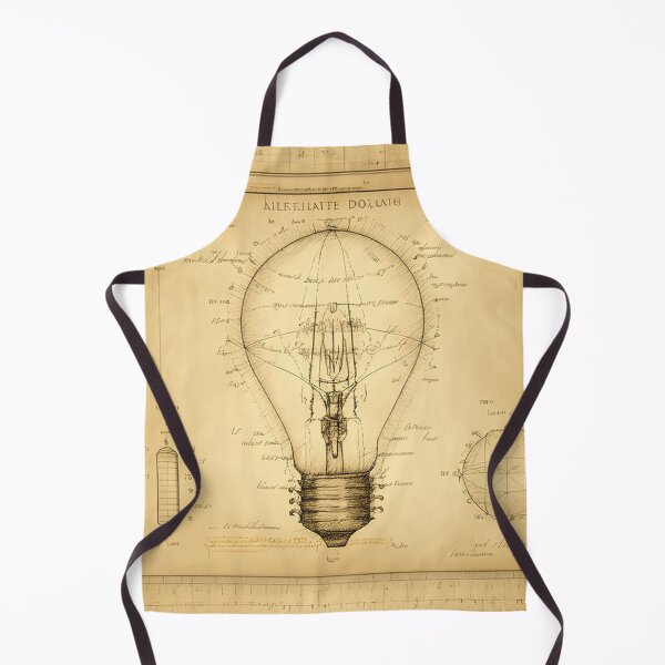 Item preview, Light bulb detailed technical drawing with measurements and calculations in Leonardo da Vinci style designed and sold by ArtifactVault.