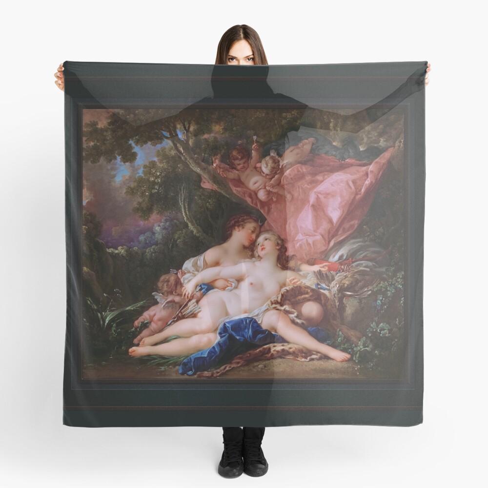 Jupiter in the Guise of Diana, and the Nymph Callisto by François Boucher - Beauty Seduced 4 Jupiter in the Guise of Diana, and the Nymph Callisto by François Boucher Remastered Xzendor7 Classical Art Old Masters Reproductions Ladies Decorative Scarf