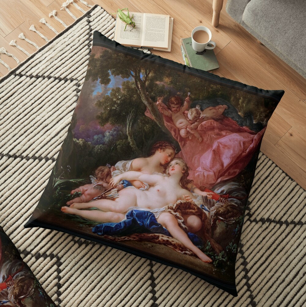 Jupiter in the Guise of Diana, and the Nymph Callisto by François Boucher - Beauty Seduced 3 Jupiter in the Guise of Diana, and the Nymph Callisto by François Boucher Remastered Xzendor7 Classical Art Old Masters Reproductions Decorative Floor Pillow