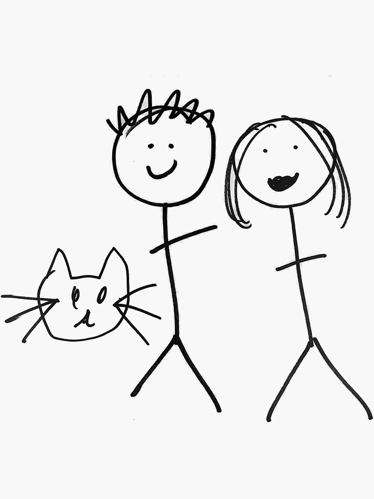 CAT MALE FEMALE My Stick Family (Black Drawing on White Light