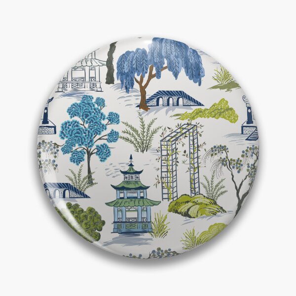 Artikelvorschau, Willlow, Chinoiserie, Grandmillennial orientalische Szene, Blues, Greens, Vintage, entworfen und verkauft von chrissyink.