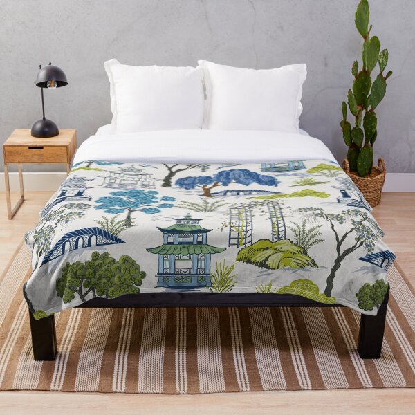 Item preview, Willlow, Chinoiserie, Grandmillennial oriental scene, blues, greens, vintage,  designed and sold by chrissyink.