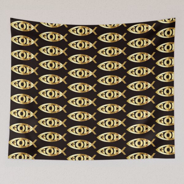 Item preview, Religious Gleaming Gold Jesus God Fish designed and sold by MiscellanyShop.