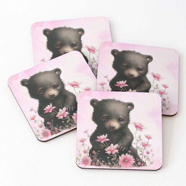 Item preview, Baby Bear with light Pink Flowers designed and sold by ZoeticArt.