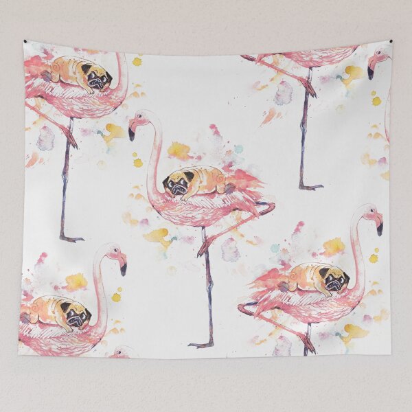 Item preview, Flamingo and Pug Watercolor designed and sold by Huebucket.
