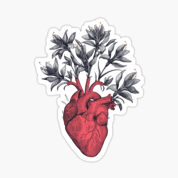 Blooming heart on black Sticker
