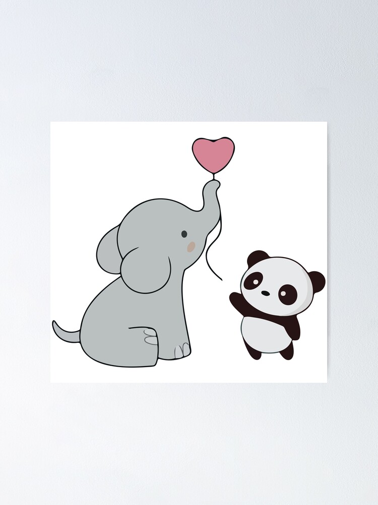 Kawaii Cute Panda and Elephant Art Print by Wordsberry