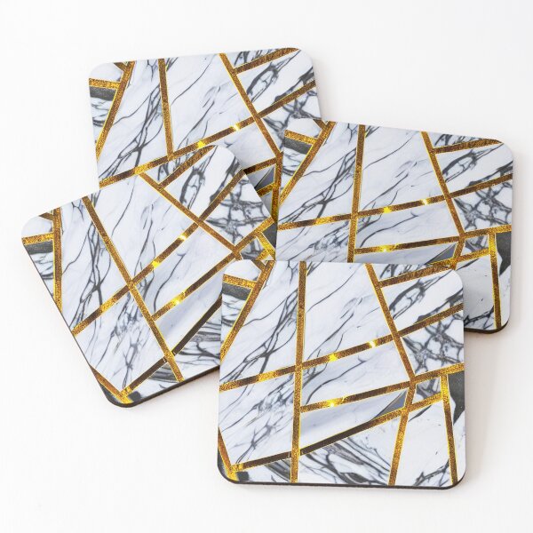 Item preview, Marble Black White with Golden Geometric Pattern designed and sold by Ascooepics.