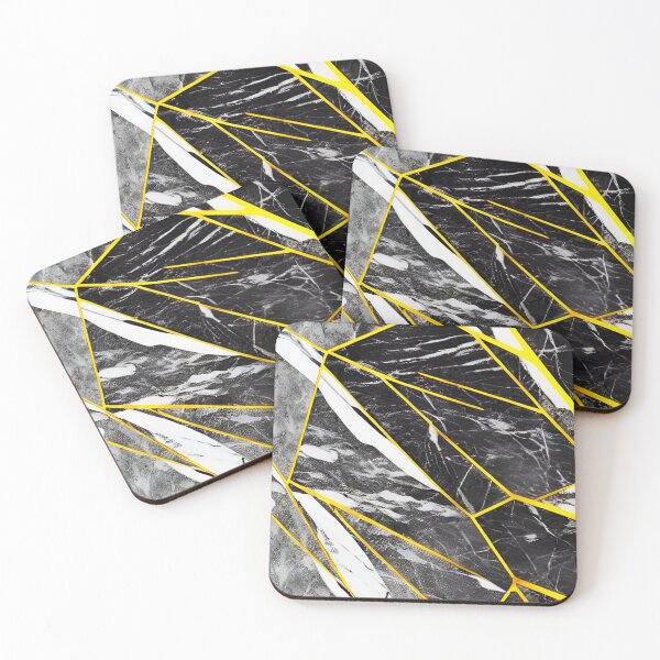 Item preview, Marble Black Gray Rock Texture with Golden Geometric Pattern designed and sold by Ascooepics.