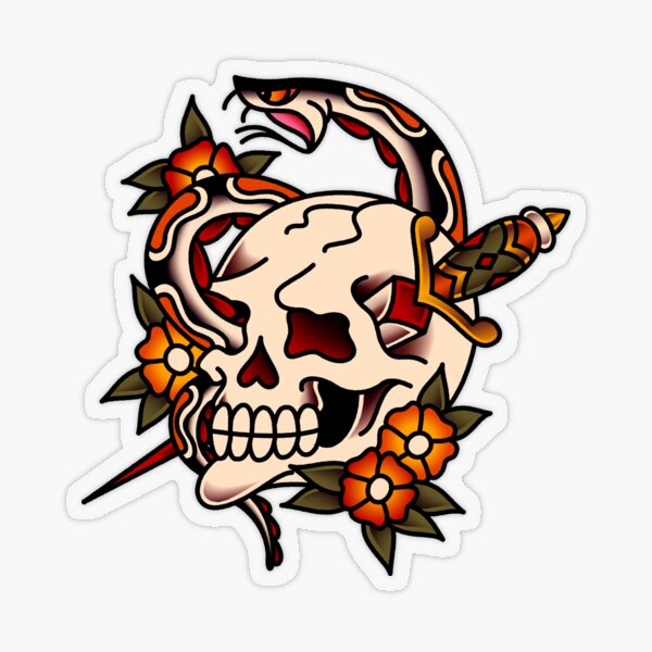 Salty-Dog Death and Rebirth Skull Motif Transparent Sticker
