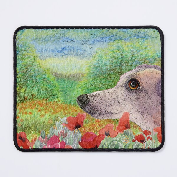 Item preview, A greyhound dog among the poppies in a landscape view is thinking of you designed and sold by SusanAlisonArt.