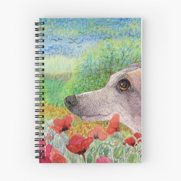 Item preview, A greyhound dog among the poppies in a landscape view is thinking of you designed and sold by SusanAlisonArt.
