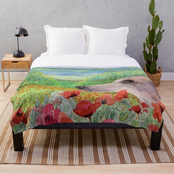 Artikelvorschau, Ein Windhund zwischen den Mohnblumen in einer Landschaftsansicht denkt an Sie entworfen und verkauft von SusanAlisonArt.