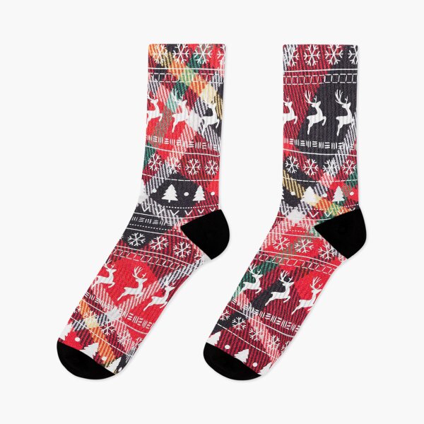 Item preview, Christmas Tartan Pattern with snowflakes and deer designed and sold by trendingatees.