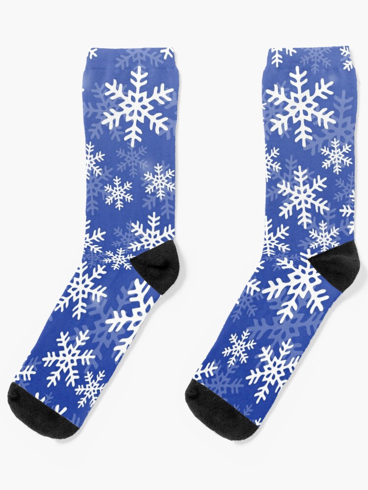 Calcetines for Sale con la obra «Copos de nieve azules y blancos