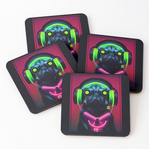 Item preview, Cyberpunk Pug Puppy in Headphones Japanese Retro Vaporwave  designed and sold by madtoyman.