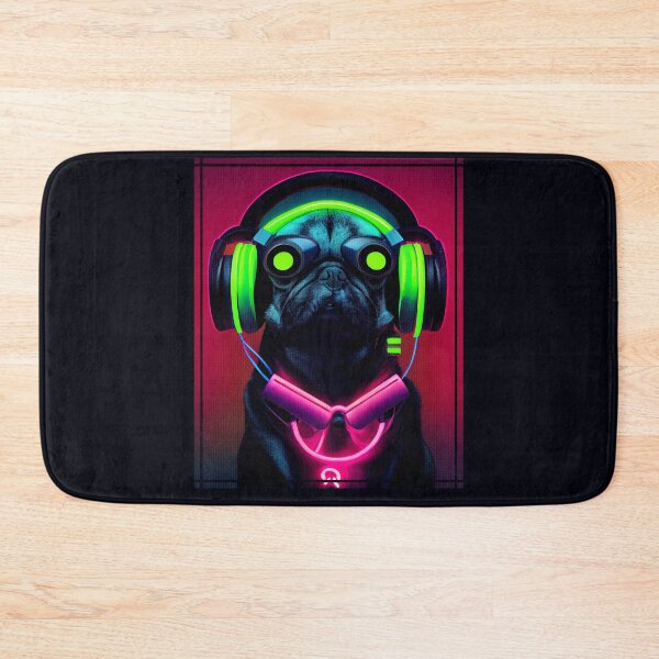 Item preview, Cyberpunk Pug Puppy in Headphones Japanese Retro Vaporwave  designed and sold by madtoyman.