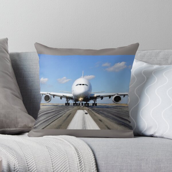 Airbus A380 Plane on the Runway Throw Pillow