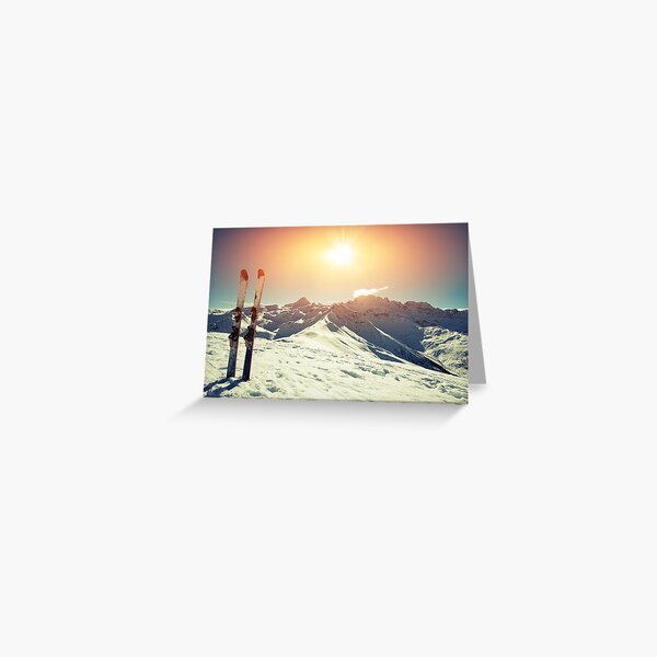 Skiing the Mountain at Sunset Greeting Card