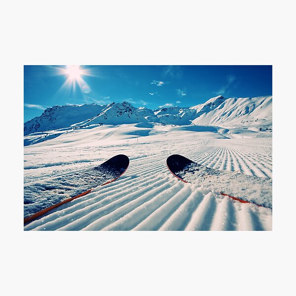 Ski's on Freshly Groomed Snow Photographic Print