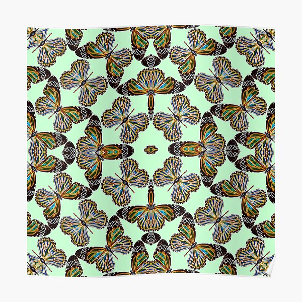 Koleidoscope Butterfly Mirror | Beautiful Monarch Butterfly Mirror Design | Trippy Orange Butterfly Pattern Mirror Poster