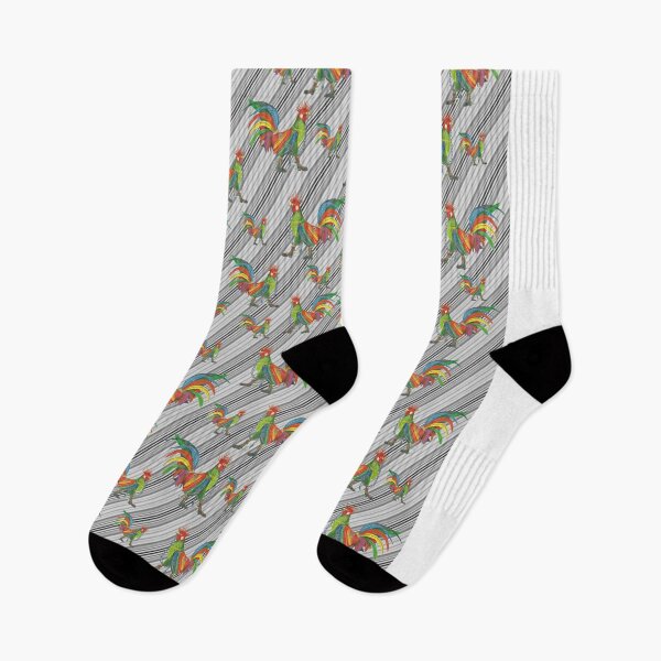 Artikelvorschau, Punky Rooster Pattern auf Lite Grey Stripped entworfen und verkauft von AJLeibengeist.