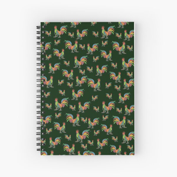 Punky Rooster Pattern on Huntert Green Spiral Notebook