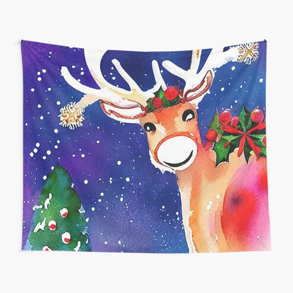 Aperçu de l'œuvre Joyeux renne festif à l'aquarelle créée et vendue par DreamScheme.