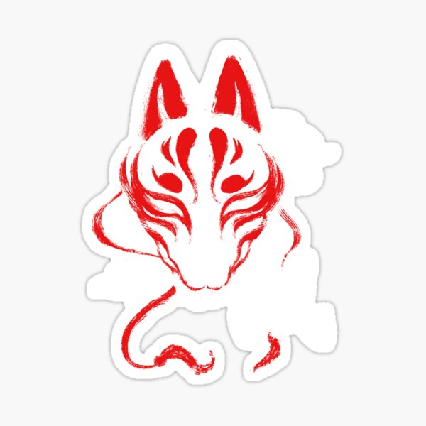 Kitsune Mask - Japanese Traditional Fox - Kanji Ink Sticker