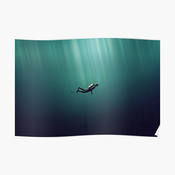 Underwater Scuba Diver in a Dark Lake Poster