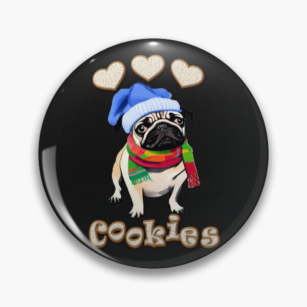 Artikelvorschau, Liebe Kekse / Mops liebt Kekse / Lustiger Mops / Hundegrüße / Mops mit Mütze und Schals entworfen und verkauft von bubblylive.