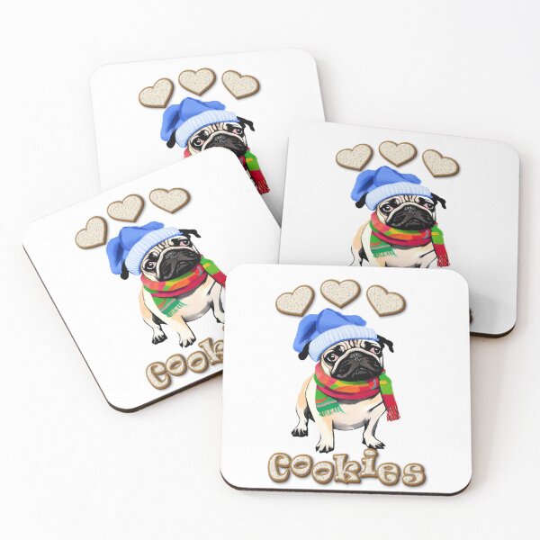 Item preview, Love cookies /Pug loves cookies/ Funny pug/Dog greetings/Pug with beanie and scarfes designed and sold by bubblylive.