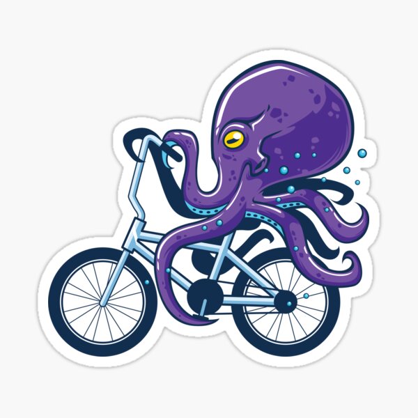 "Octopus Riding Bicycle Octopus" Sticker for Sale by Redbubble