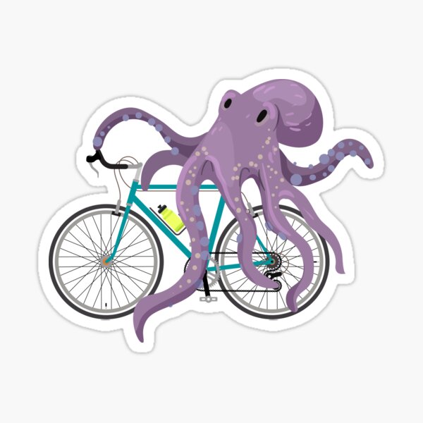 "Octopus Riding Bicycle Octopus" Sticker for Sale by Redbubble