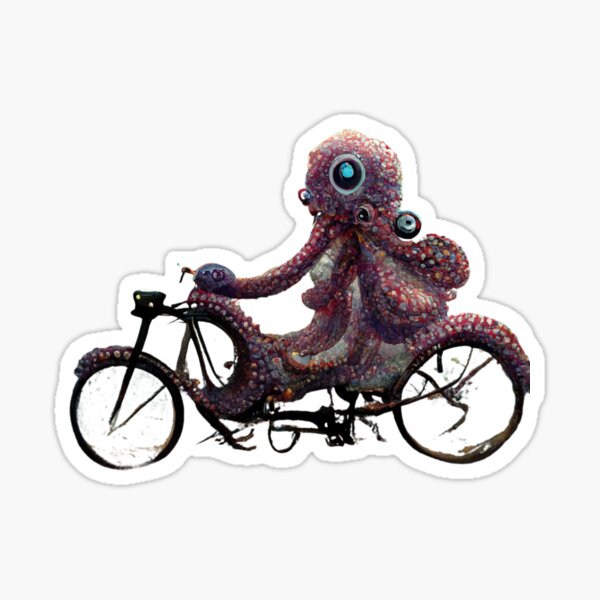 "Octopus Riding Bicycle Octopus" Sticker for Sale by Redbubble