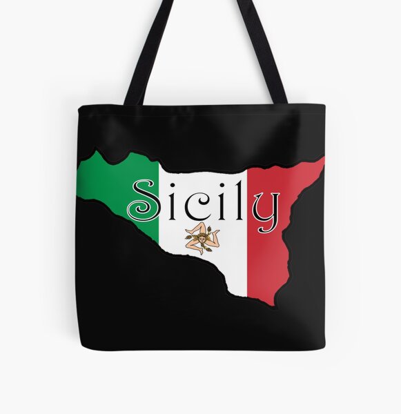 Sicily Leather Tote Bags - Sicily Flag With Celtic Tree of Life