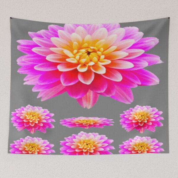 Item preview, PINK-PURPLE SPRING GARDEN DAHLIA FLOWERS GREY ART designed and sold by sharlesart.