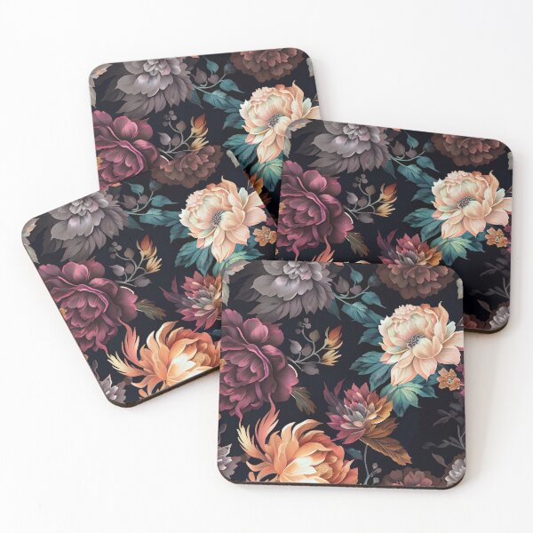 Artikelvorschau, Elegant Floral Print Patten on a Black Background Digital Painting entworfen und verkauft von CodeAndColors.