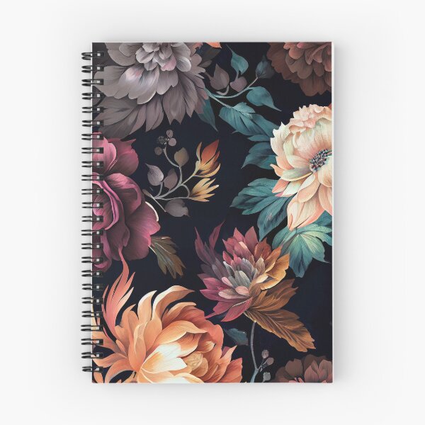 Artikelvorschau, Elegant Floral Print Patten on a Black Background Digital Painting entworfen und verkauft von CodeAndColors.