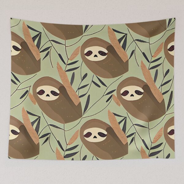 Artikelvorschau, Cute Funny Flat Sloth Print Pattern Digital Painting entworfen und verkauft von CodeAndColors.