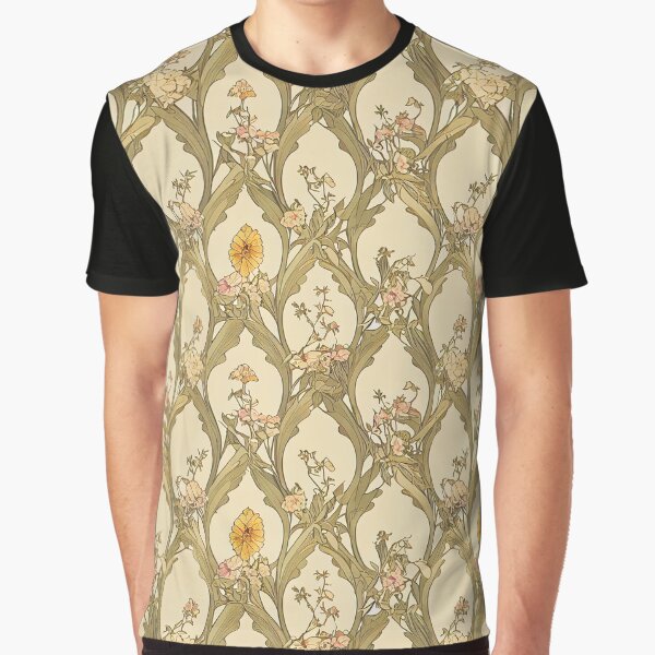 Spring Nouveau Floral Pattern Alphonse Mucha William Morris Graphic T-Shirt
