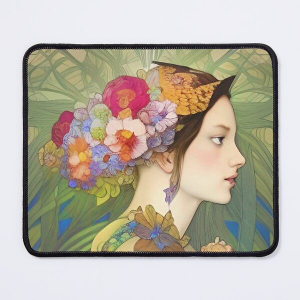 Item preview, Art Deco portrait of a pretty girl with flowers by Ziola botanical flora flower designed and sold by ZiolaRosa.
