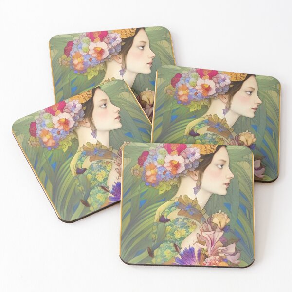 Item preview, Art Deco portrait of a pretty girl with flowers by Ziola botanical flora flower designed and sold by ZiolaRosa.