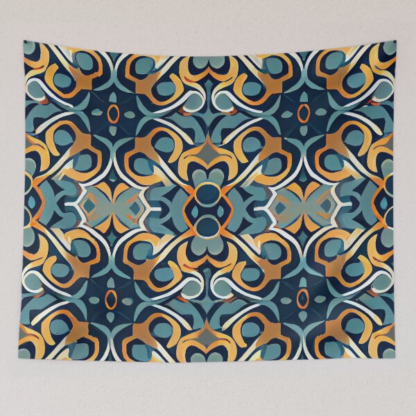 Aperçu de l'œuvre Elegant Gold and Blue Print Pattern Digital Painting créée et vendue par CodeAndColors.