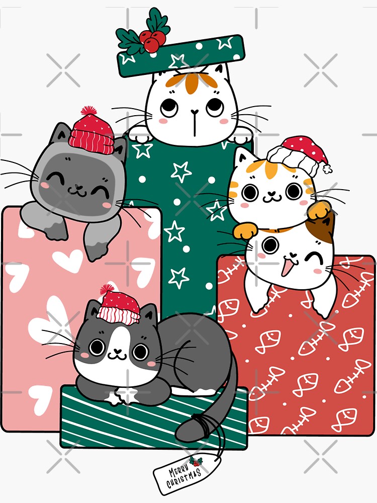 Cute Cats T Christmas Sticker For Sale By Animster Redbubble