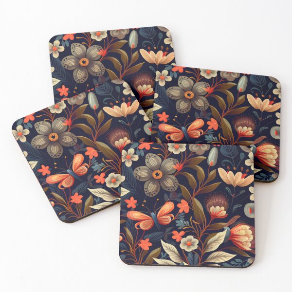 Aperçu de l'œuvre Dark Beautiful Floral Print with Butterflies Digital Painting créée et vendue par CodeAndColors.